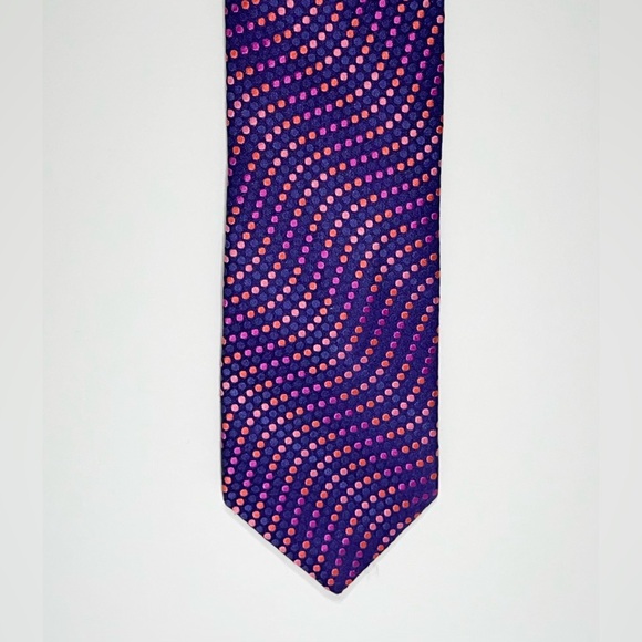 Ted Baker Tie London Purple Wavy Multi Colored Dots 100% Silk Hand Tailored - Picture 4 of 8
